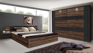 Modern Wooden Antique Office Melamine MFC Bedroom Furniture Set Wardrobe Double Adult King Beds with Mattress UL-9L0429