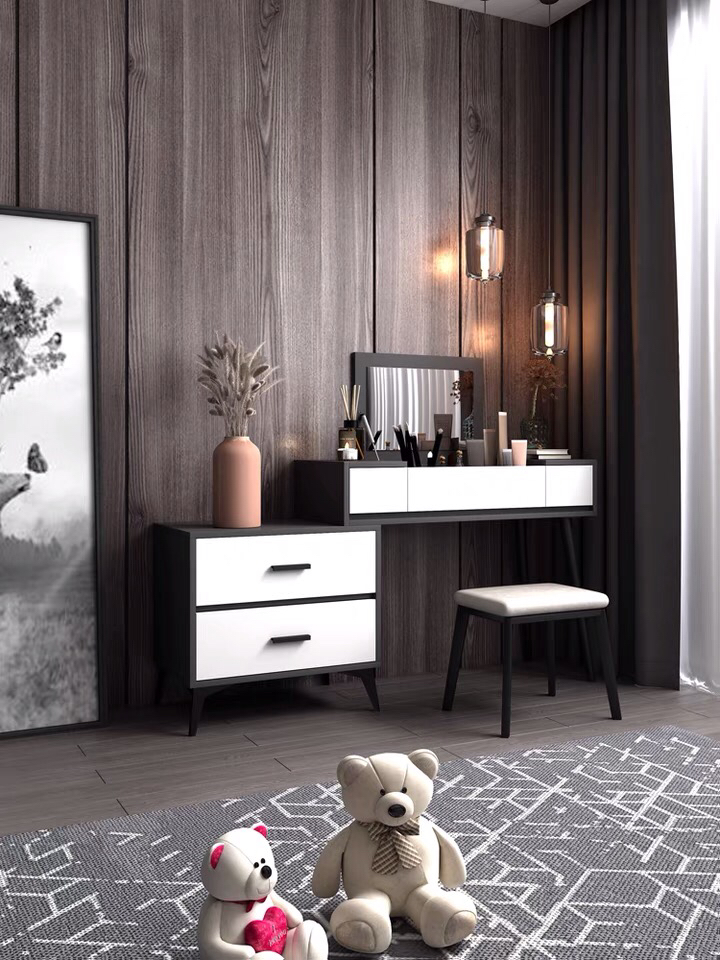 Italian Style Minimalist Hotel Apartment Bedroom Furniture Modern Luxury Drawer Mirror Dressing Table 