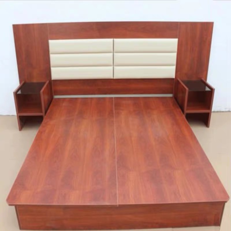 Factory Directly Wholesale Modern Wooden Frame Double Bed Night Stands Bedroom Set Hotel Furniture UL-9N0143