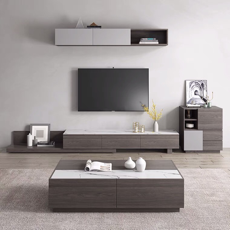 Modern White TV Cabinet Coffee Table Luxury Living Room Sets-UL-22NF0063