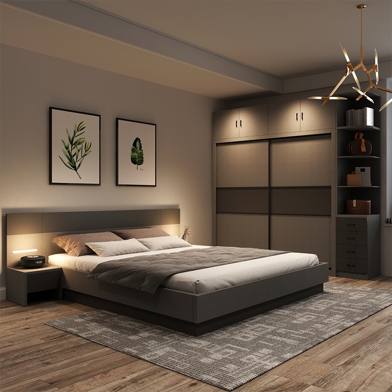 OEM Custom Hotel Modern Wooden King Size Bed Room Furniture Bedroom Set UL-23WR1081