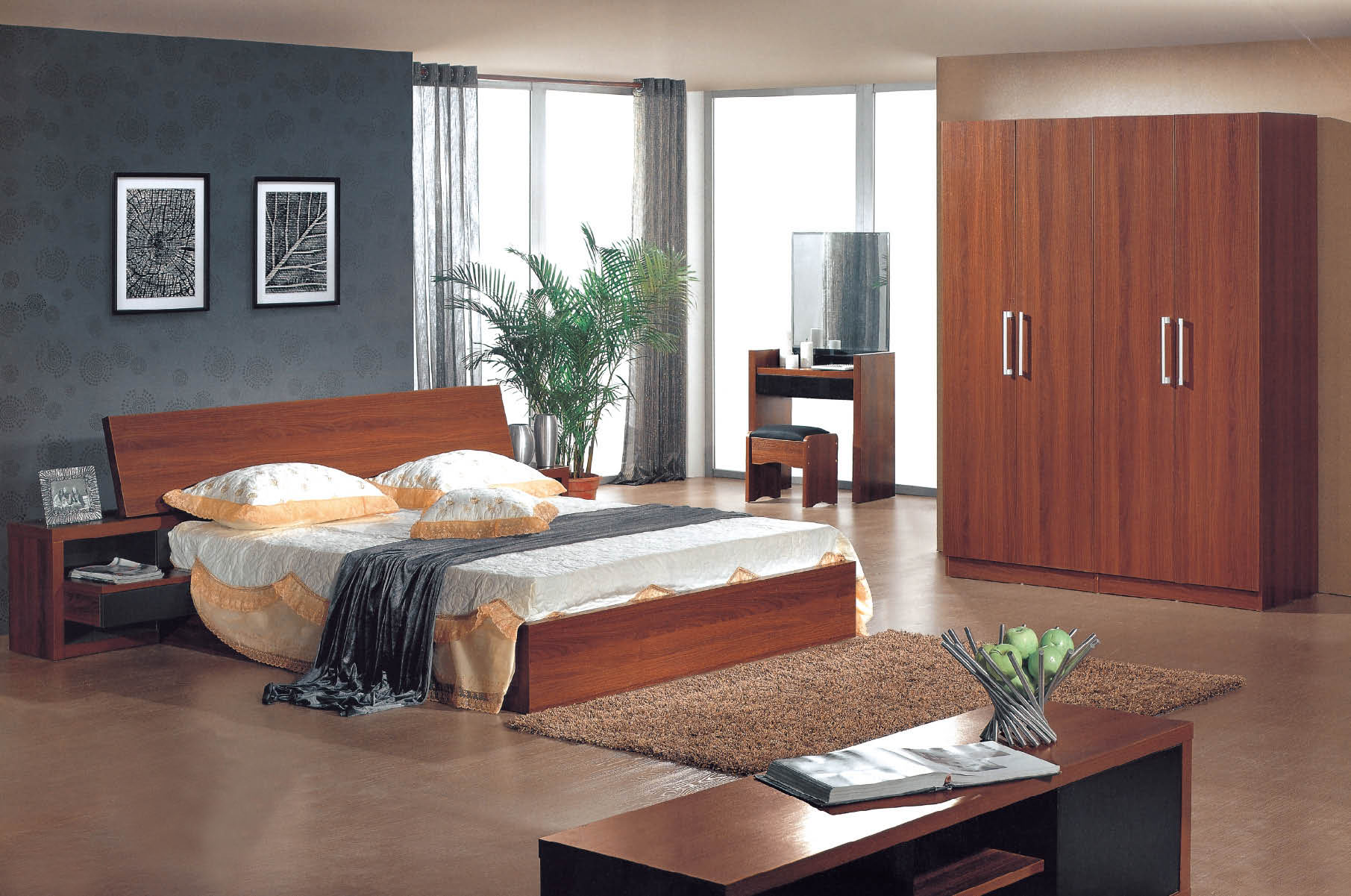 Luxury Furniture Italian Wooden Bed Design Solid Beech Wood Bedroom Set King Size Bed Frame UL_L886