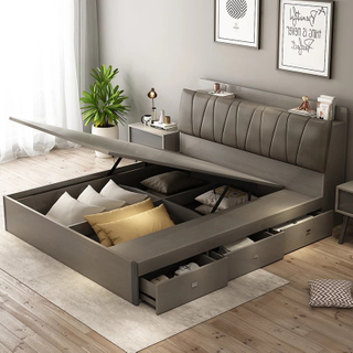  Luxury Home Leather Bedding Furniture Set Folding Cupboard Mattress Wooden Bunk Beds Frame King Size Bedroom Bed UL-9N0516.1