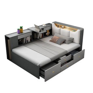 Modern Customization Leather Wooden Double Kids Bed Hotel Home Bedroom Furniture Sets UL-22NF0304