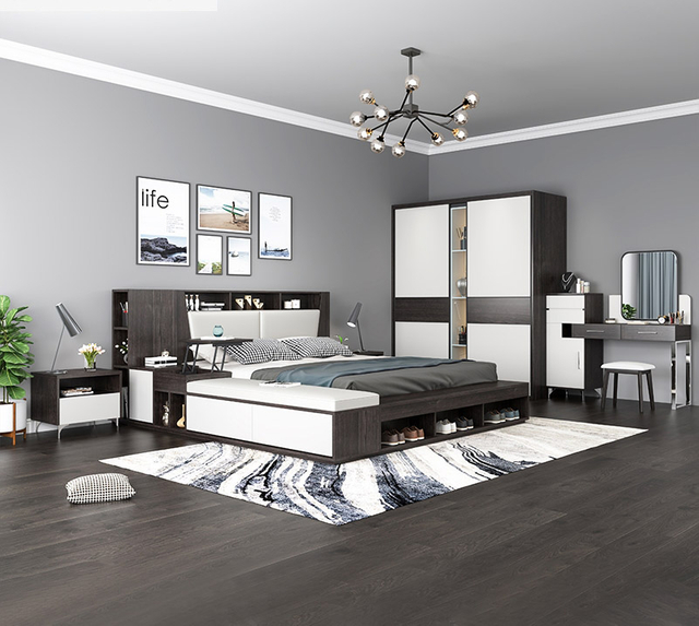 Custom Modern Hotel Queen King Full Size Bed Bedroom Furniture Luxury Upholstered Bed Frame with Headboard UL-23WR1176