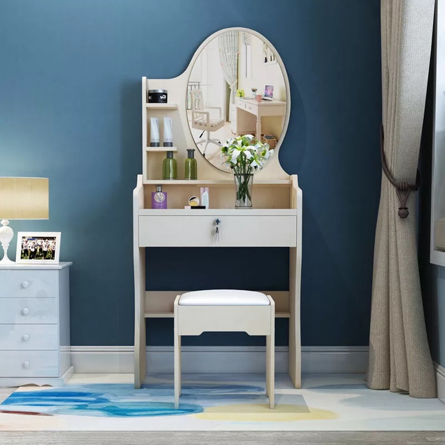 Classic Small Dresser Wooden Vanity Desk Hotel Bedroom Furniture Makeup Dressing Table with Mirror