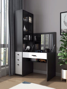 Corner Vanity Makeup Desk Dressing Table with Tri-Folding Mirror and 5 Drawers Makeup Vanity Table for Girls White Dresser