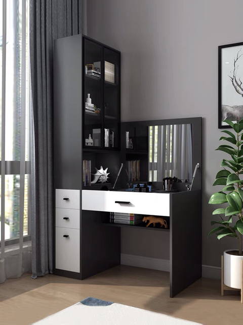 Hot Sale Bedroom Furniture Corner Storage Wooden Dressing Makeup Vanity Table with Mirror