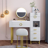Good Quality Newly Hotel Aparment Mirror Vanity Bedroom Furniture White Golden Storage Dresser with Metal Leg