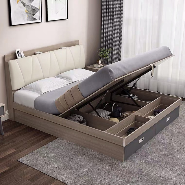 Custom OEM Factory Modern Home Furniture Genuine Leather Bedroom Furniture Fabric Bed UL-22LV0860