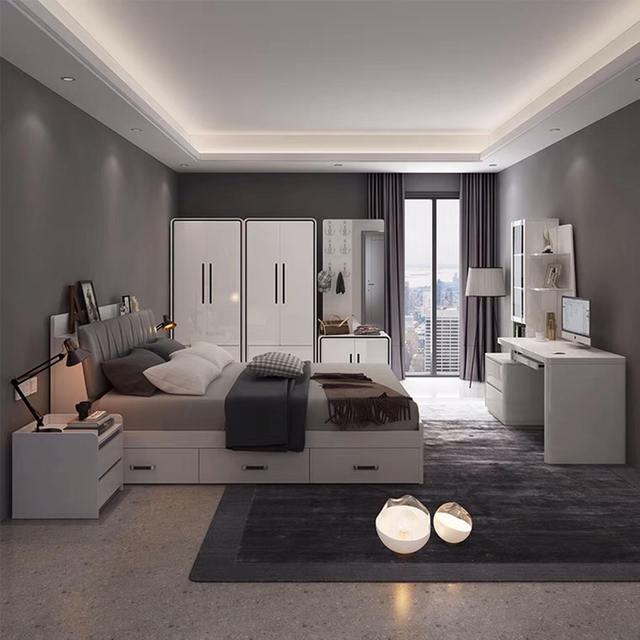 Foshan Factory 5 Star Modern Simple Design Wooden Solid Wood King Size Double Bed Furniture Set UL-22NR60977