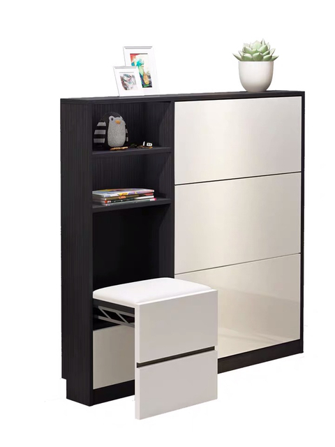 Hot Selling OEM ODM Home Nice Design Hallway Wooden MDF Rotating Shoe Cabinet with Stool