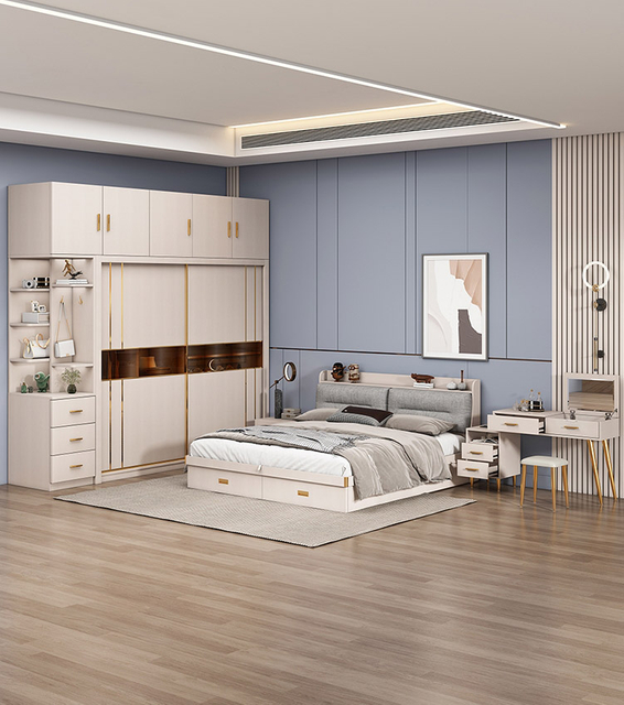 Luxury King Queen Size Full Set Leather Bed Frame Master Room 5 Star Hotel Modern Furniture Bedroom Set UL-CH006