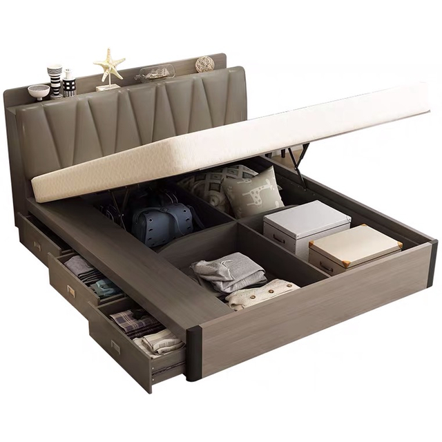 Modern Bedroom Furniture Dormitorio Set Leather Upholstered Luxury Queen King Size Bed UL-22LV0887