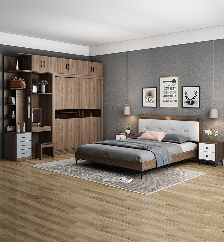 Wholesale Cheap Modern Design Queen Size Double Bed Home Master Room King Luxury Wooden Furniture Bedroom Set UL-22S148