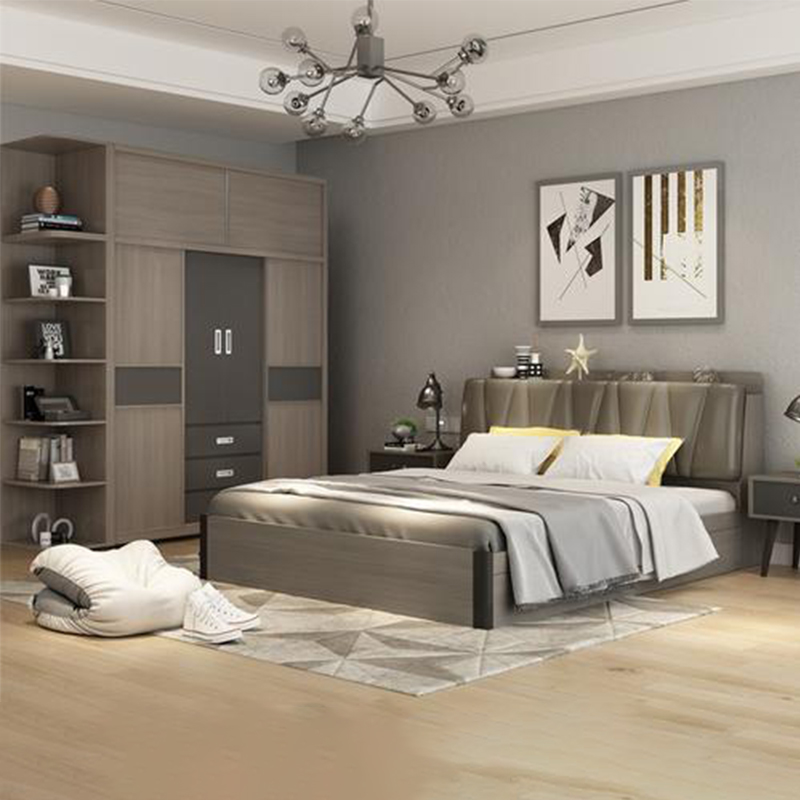 Modern Functional Storage High Box Cabinet Wooden Home Bedroom Furniture Combination 1.5 Meters Double Bed HX-8ND558