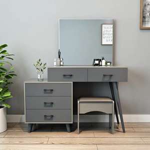 Grey Color Wooden Makeup Vanity Desk Bedroom Dressing Table Stool Set with Drawer