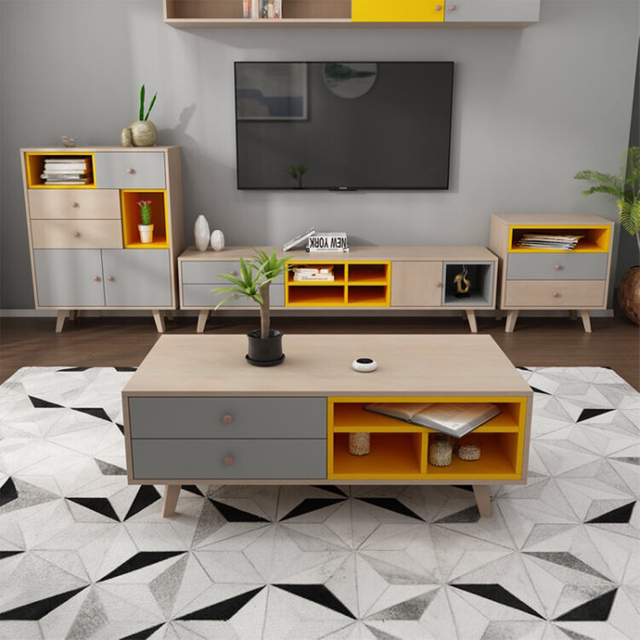 Contemporary modern luxury living room Wood Coffee Table set-HX-8ND9315