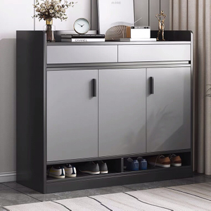Modern Office Living Room Wooden Furniture Grey Entryway Shoes Rack 3-Door Storage Cabinet
