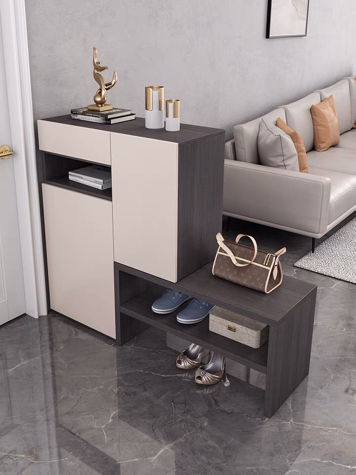 Fashion Office Furniture Wooden MDF Shoe Storage Cabinet with Stool for Living Room Apartment 