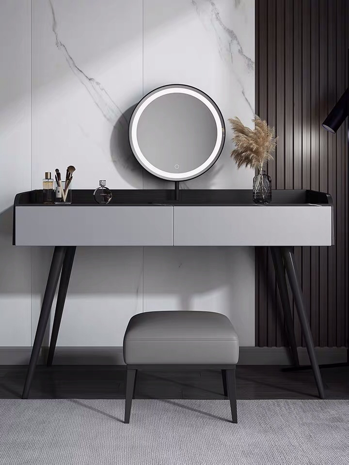 MDF Modern White Small Dressing Table LED Mirror Makeup Vanity Desk Home Furniture Luxury Bedroom Wooden Dresser