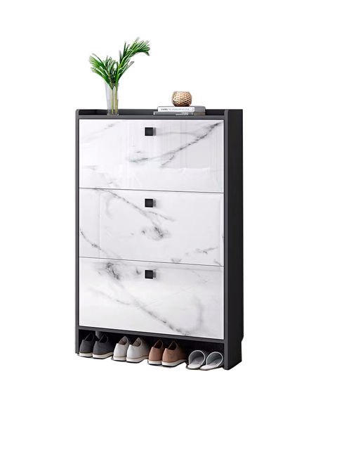 Modern White Marble Home Furniture Entrance Shoe Cabinet Ultra-Thin 3-Layer Storage Cabinet 