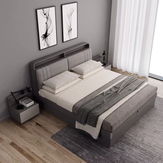 Best Price Modern Wooden Log Color Home Hotel Furniture Bed King Size Bedroom Set with Night Stand UL-22LV0990
