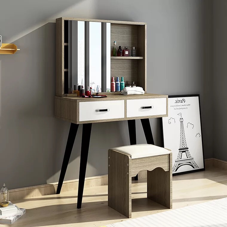 White Vanity Desk with Storage Makeup Mirror Drawers Dressing Table Wood Modern Storage Makeup Vanity Table
