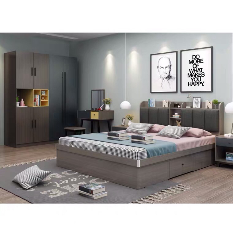 Solid Wood Frame Upholstered Bed Double Full Queen King Size Luxury Bedroom Furniture Set UL-22NR60925