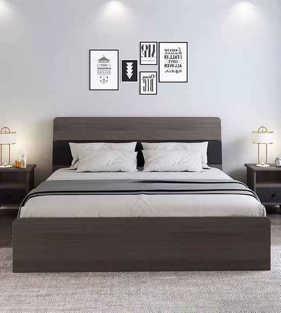 Best Price Modern Wooden Log Color Home Hotel Furniture Bed King Size Bedroom Set with Night Stand UL-22LV0990