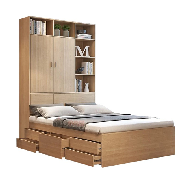 Modern Wooden Home Hotel Bedroom Furniture Set Leather King Queen Double Single Wall Bed UL-22BC025