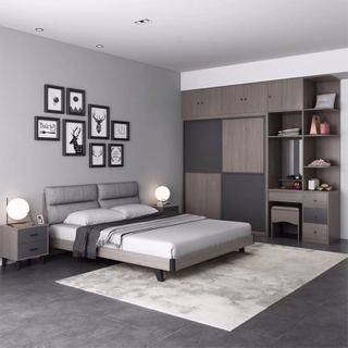 Wholesale Cheap Price Classic Queen Leather Bed Luxury Other Home Full Set King Size Wooden Bedroom Furniture UL-22NR61397
