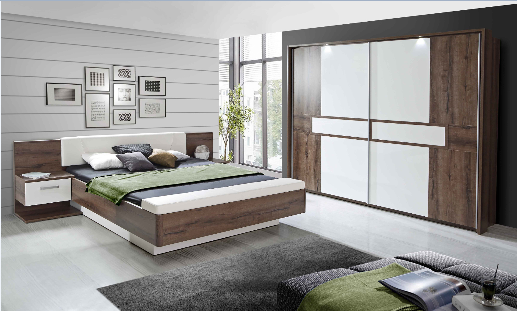 Hotel Apartment Bedroom Furniture Wall Wardrobe Design High Box Pneumatic Rack Storage Single Double Bed UL-9EU1007