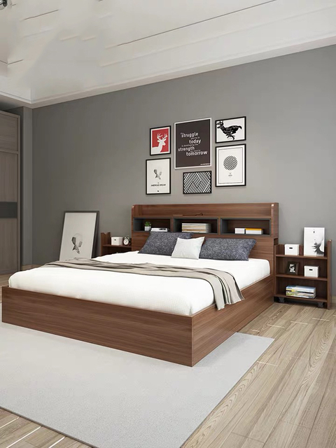 Modern Home Bedroom Furniture Wooden Wardrobe Mattress Queen King Double Size Bed Frame HX-20ND629