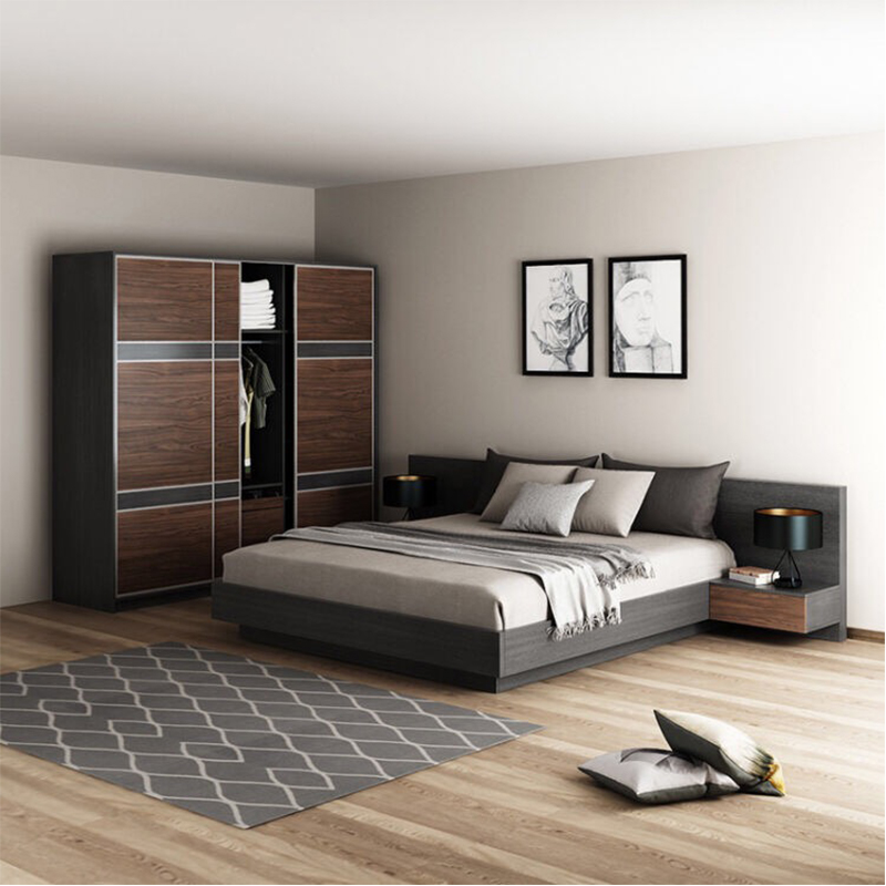 Hotel Apartment Bedroom Furniture Wall Wardrobe Design High Box Pneumatic Rack Storage Single Double Bed HX-8ND9105