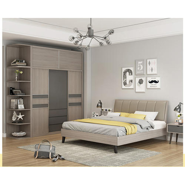 Italian Luxury Leather King Double Size Wooden Home Bedroom Furniture Sets Headboard Bed HX-8ND582