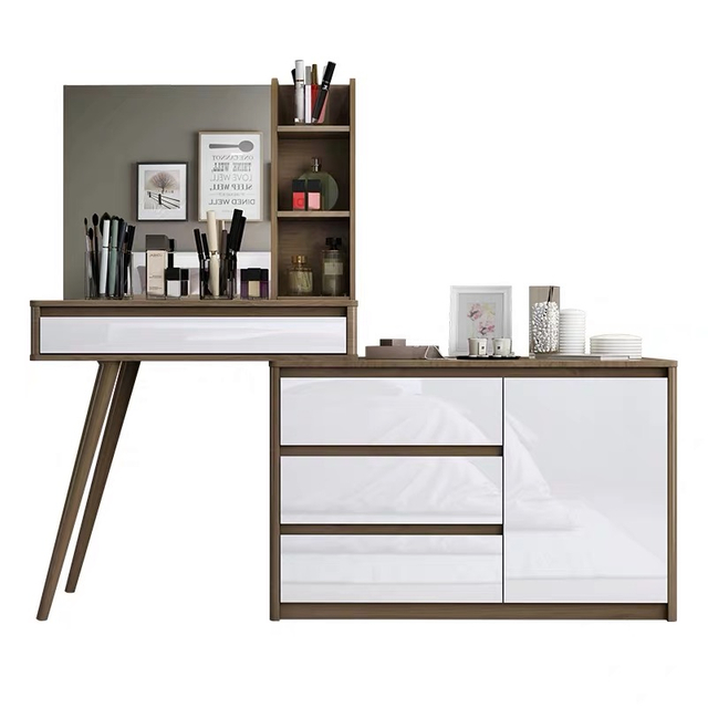 Modern Luxury White Vanity Desk Set Home Makeup Mirror Dressing Table with Mirror 2 Drawers