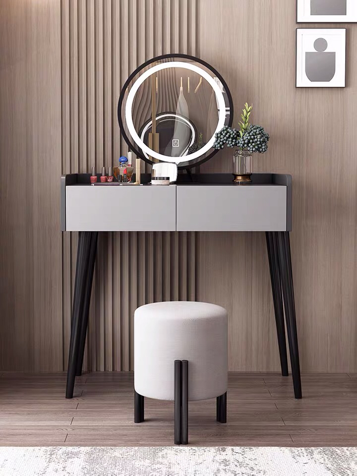 Modern Luxury Designer Adults Bedroom White Wooden Makeup Mirrored Dressing Table with Mirror