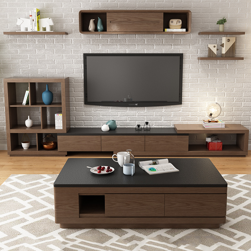 Modern Simple Living Room with Light White Wooden Storage Drawer Tea Table Wall TV Stand TV Unit Furniture-UL-20N0449