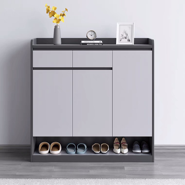 Modern Office Living Room Wooden Furniture Grey Entryway Shoes Rack 3-Door Storage Cabinet