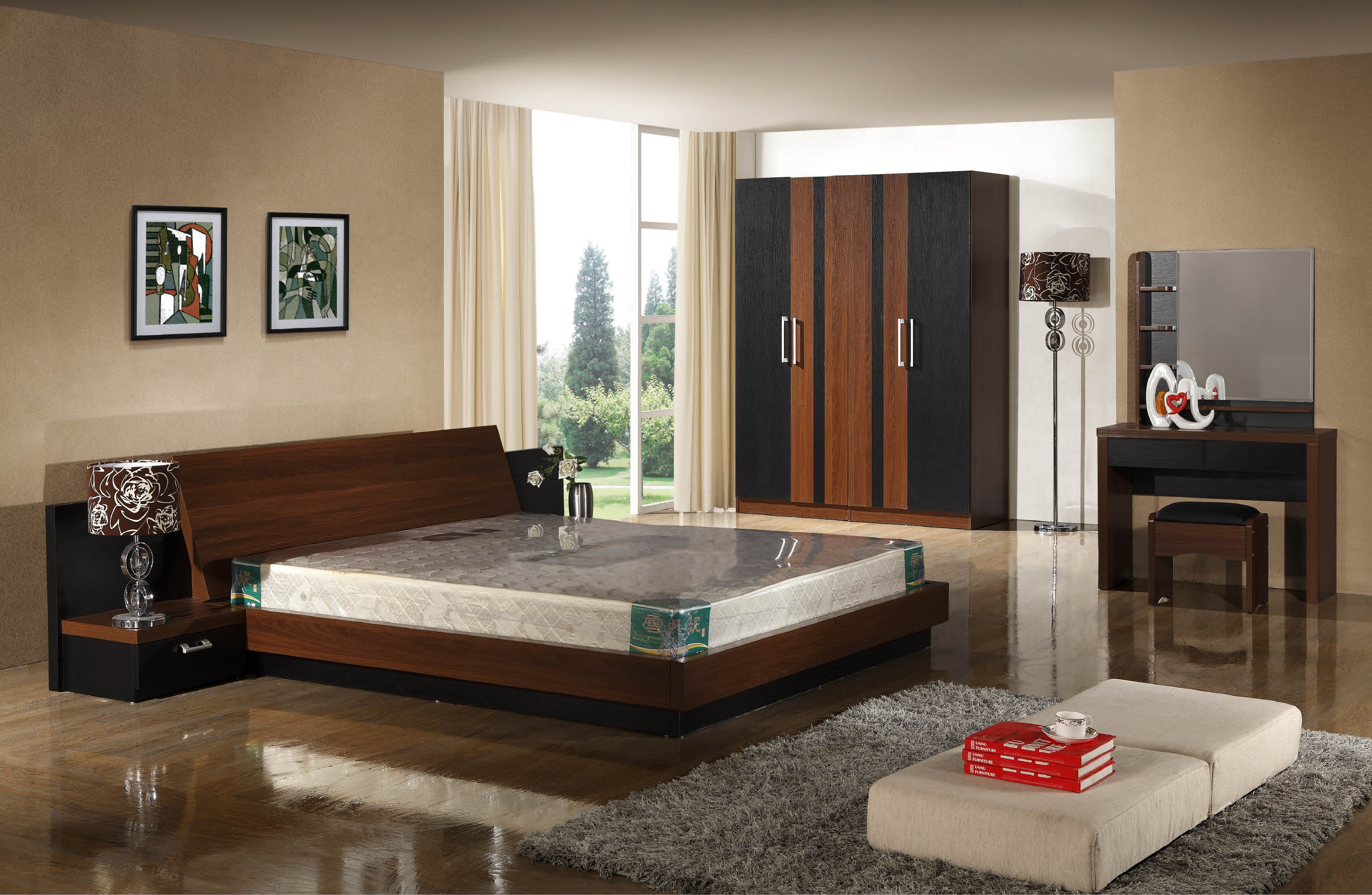 Foshan Factory Wholesale Price Latest Design 5 Star Modern Commercial Hotel Bedroom Furniture Set Double King Queen Size Villa Leather Bed UL_L8807