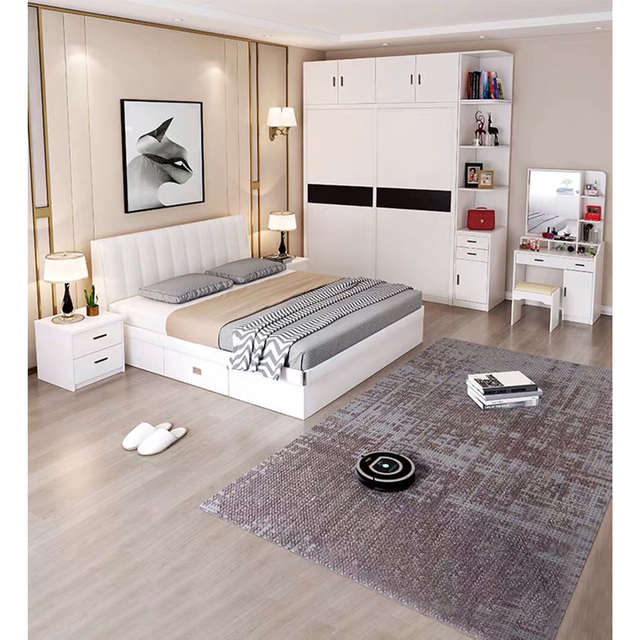 Hotel Apartment Bedroom Furniture Wall Wardrobe Design High Box Pneumatic Rack Storage Single Double Bed HX-8ND9105