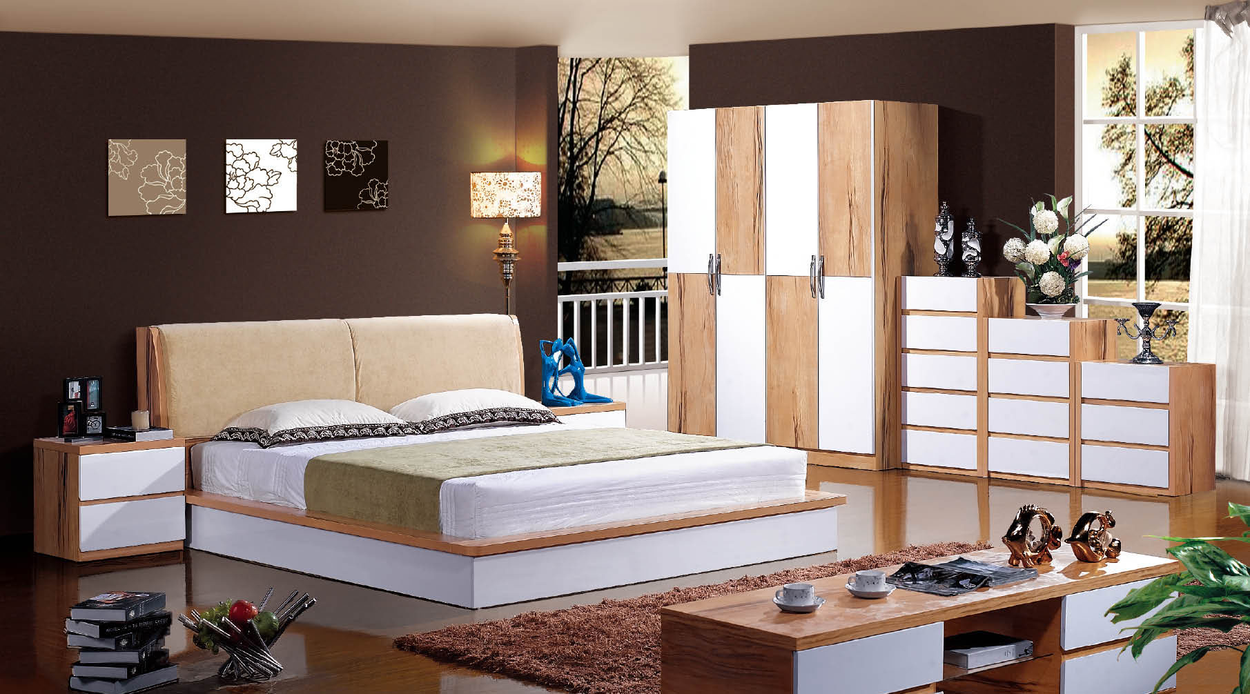 Luxury King Queen Size Full Set Leather Bed Frame Master Room 5 Star Hotel Modern Furniture Bedroom Set UL-CH006