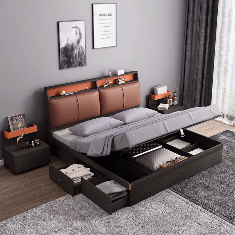 Wholesale Cheap Price Classic Queen Leather Bed Luxury Other Home Full Set King Size Wooden Bedroom Furniture UL-22NR61397