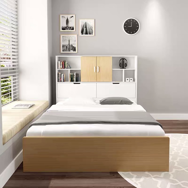 New Design Space Saving Bed Nordic Solid Wood Bed Custom Double Bed for Bedroom UL-22BC176