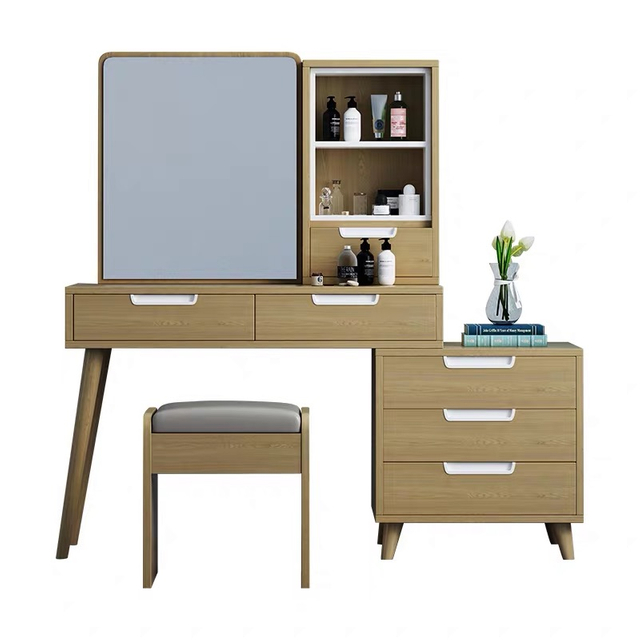 Good Quality Nordic Modern Minimalist MDF Top Dresser with Chair and Mirror