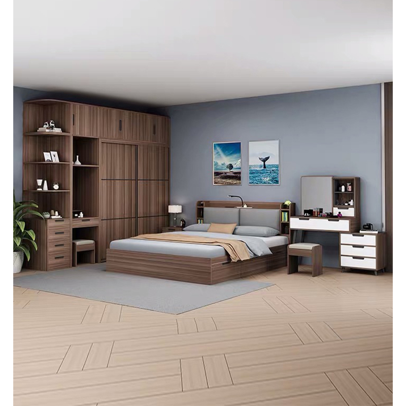 Modern Home Bedroom Furniture Wooden Wardrobe Mattress Queen King Double Size Bed Frame HX-20ND629