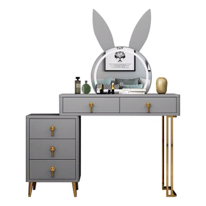 Home Hotel Bedroom Nordic Golden Modern Fashion Style Makeup Dressing Table with Chair And Mirror Dresser with LED Light