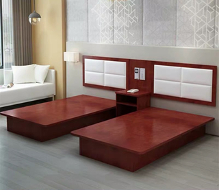 Factory Directly Wholesale Modern Wooden Frame Double Bed Night Stands Bedroom Set Hotel Furniture UL-9N0135