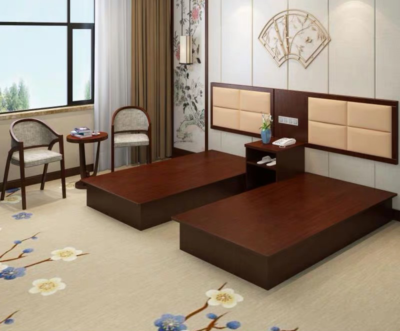 Factory Directly Wholesale Modern Wooden Frame Double Bed Night Stands Bedroom Set Hotel Furniture UL-9N0188